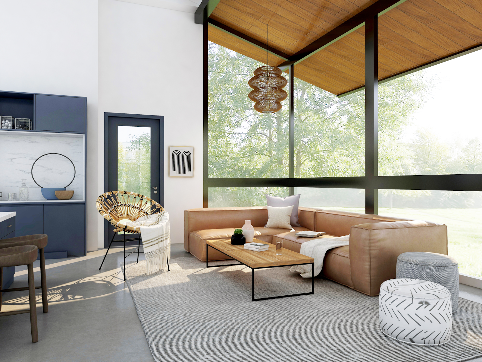Warm modern living space with open layout